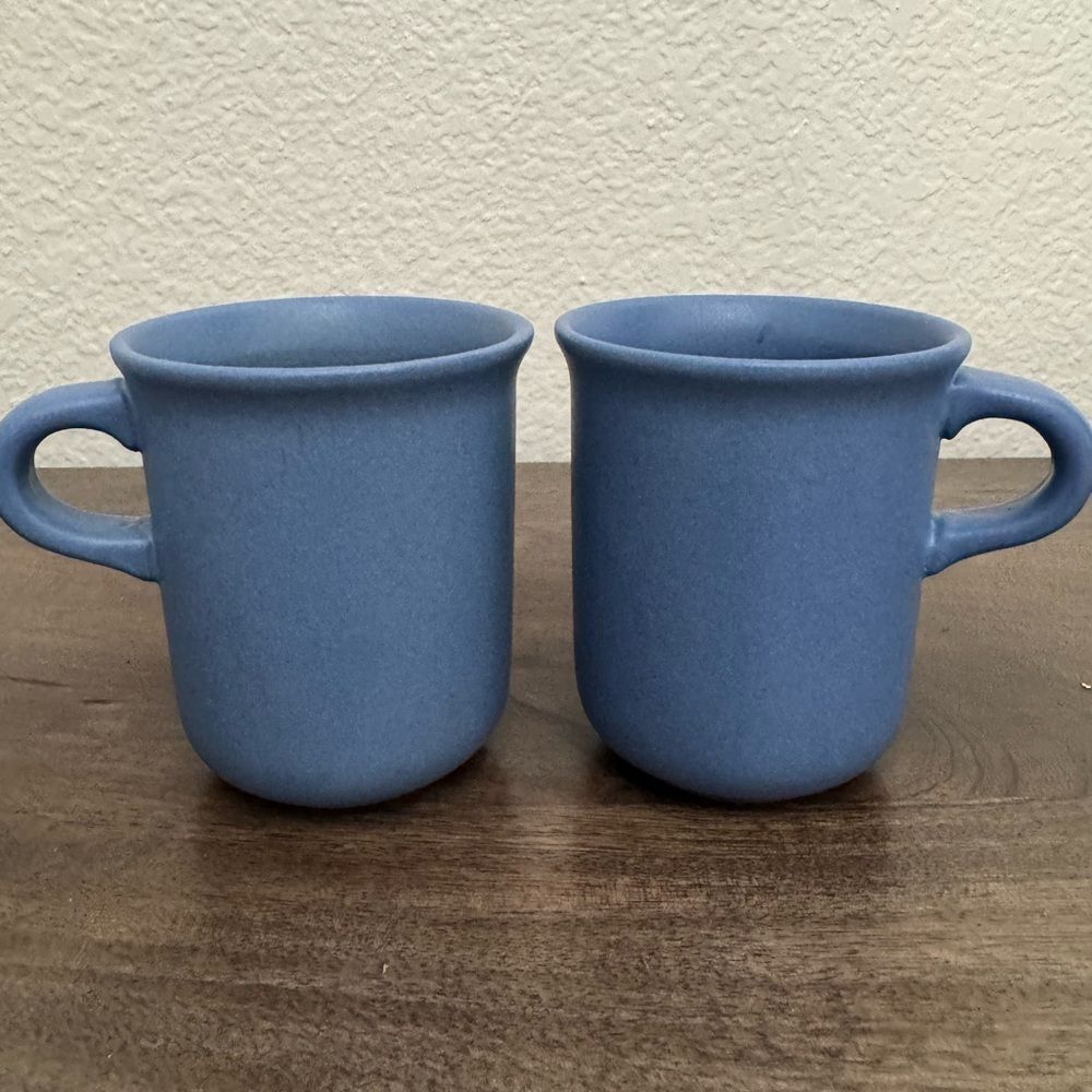 Dansk Vintage Portugal Stone Pottery Mesa Blue Mug Cups 2-pc Set
